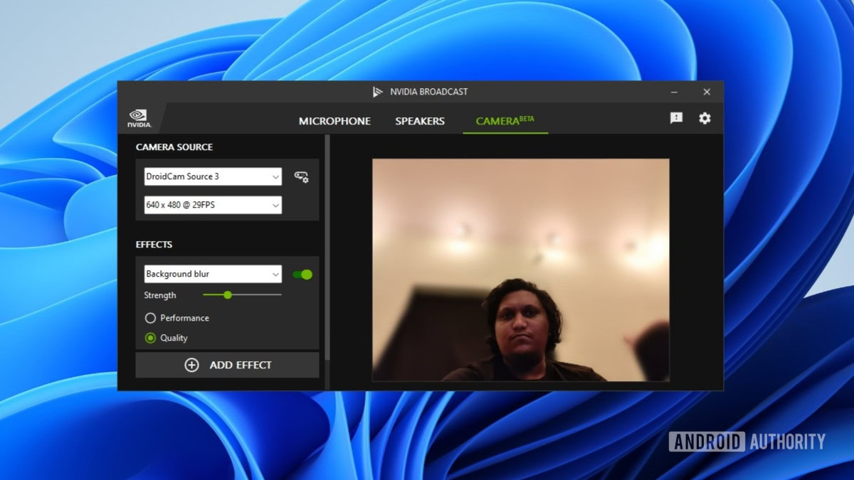 Nvidia Broadcast camera background blur