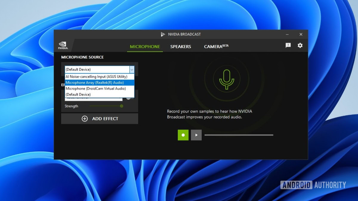 Nvidia Broadcast default microphone