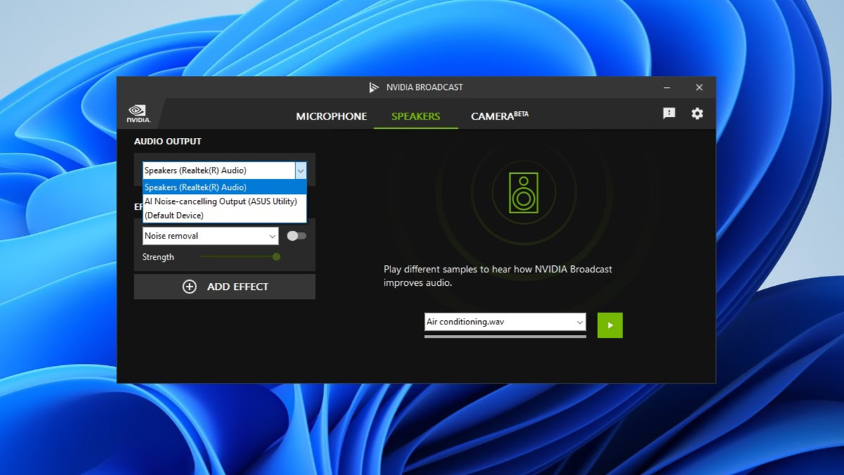 Nvidia Broadcast default speakers