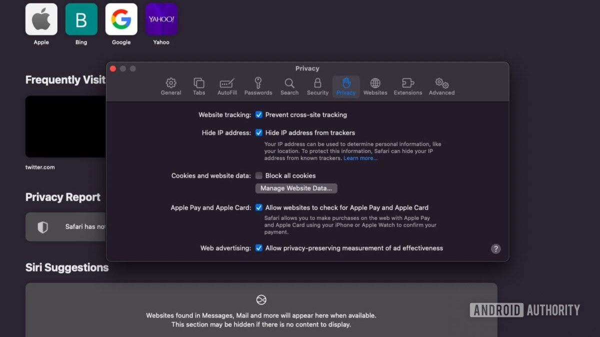 Safari Privacy settings