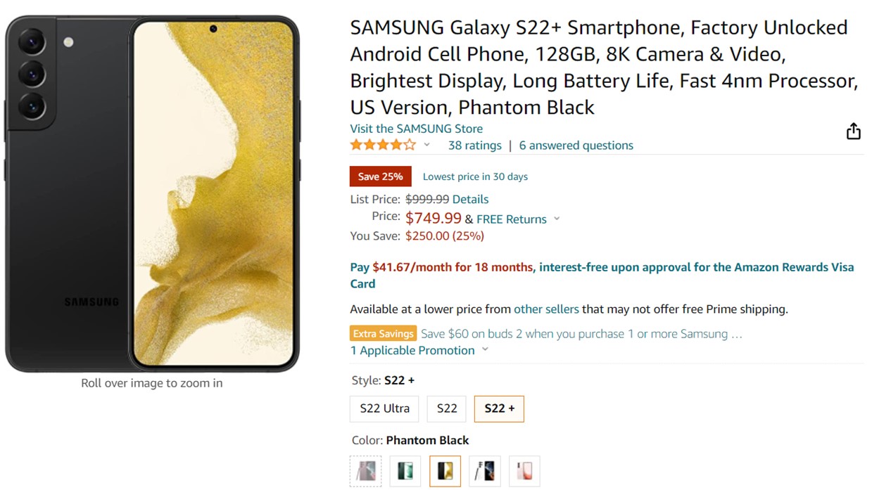 Samsung Galaxy S22 Plus Amazon Deal