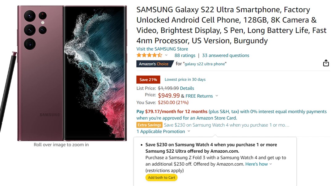 Samsung Galaxy S22 Ultra and Galaxy Watch 4 Deal