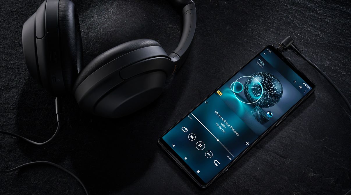 Sony Xperia 1 IV with headphones plugged in