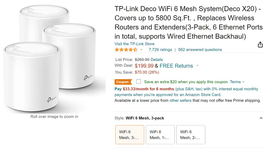 TP Link Deco X20 Wi Fi 6 Mesh System Amazon Deal