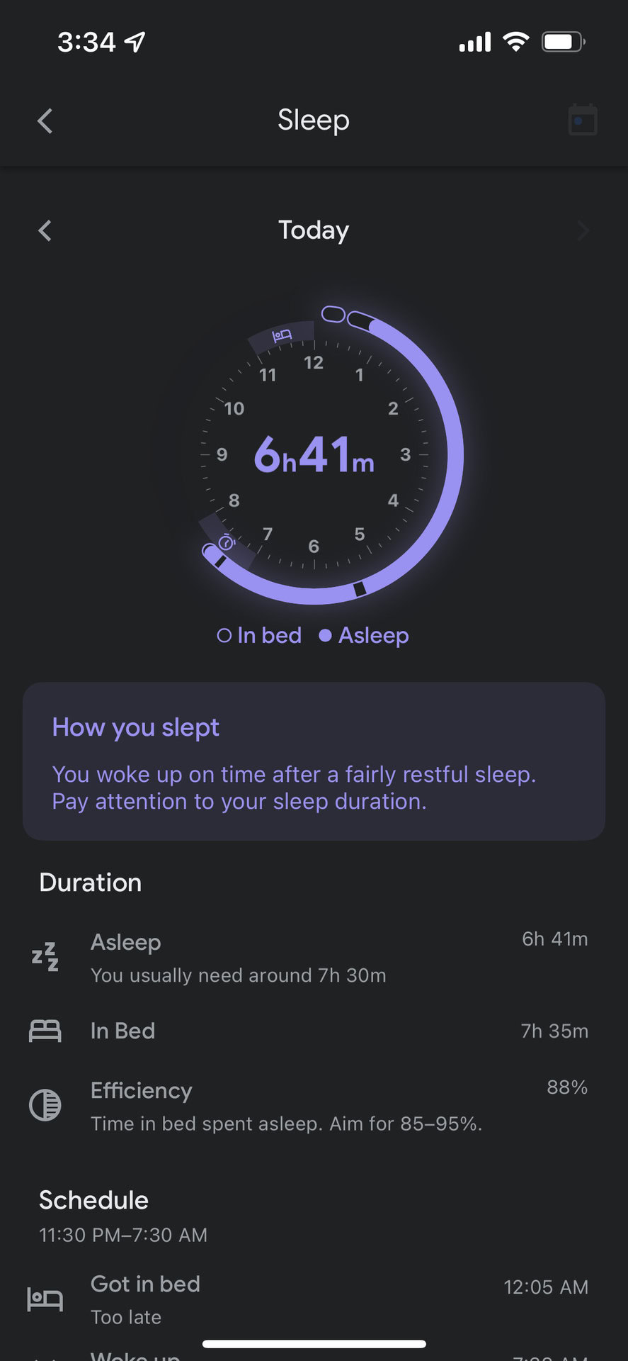 The Sleep Summary in Google Fit