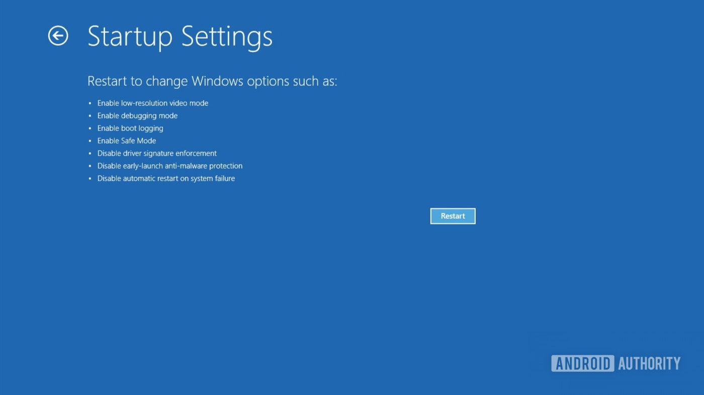 Windows 10 Startup settings