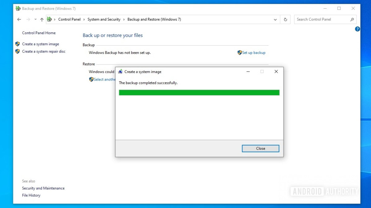 Windows 10 backup close