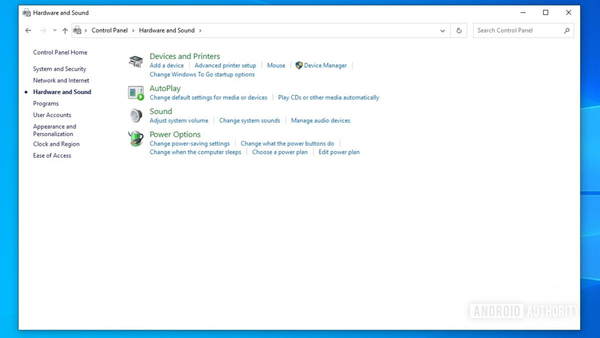 Windows 10 control panel hardware and sound