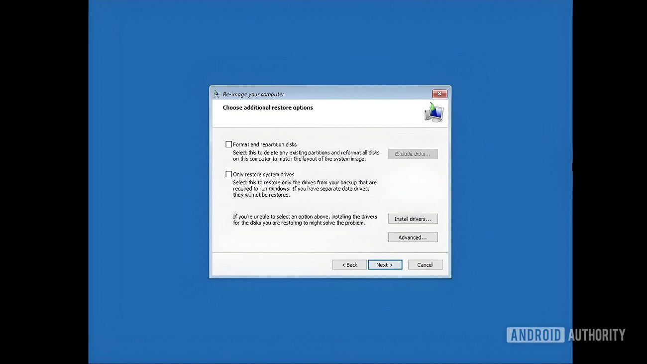 Windows 10 restore additional options