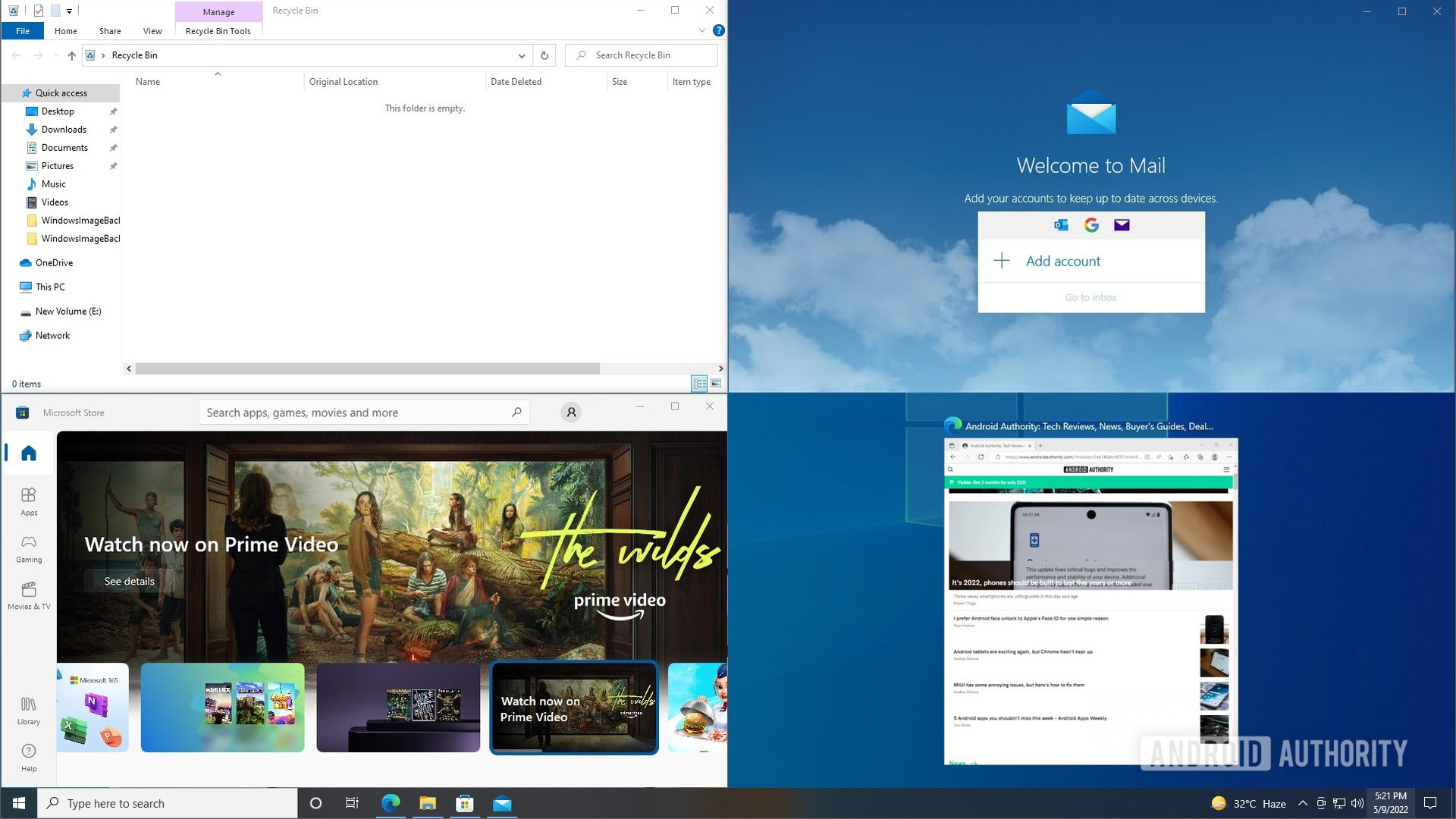 Windows 10 split screen snap assist four windows