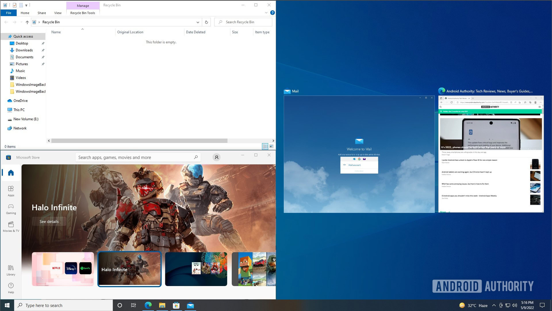 Windows 10 split screen snap assist three windows