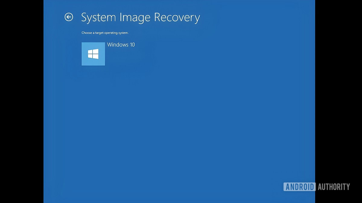 Windows 10 system image recovery OS selection