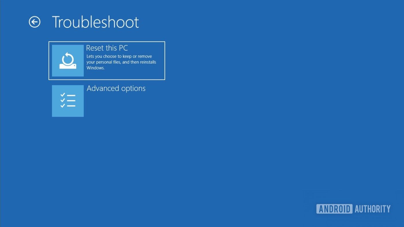 Windows 10 troubleshoot menu