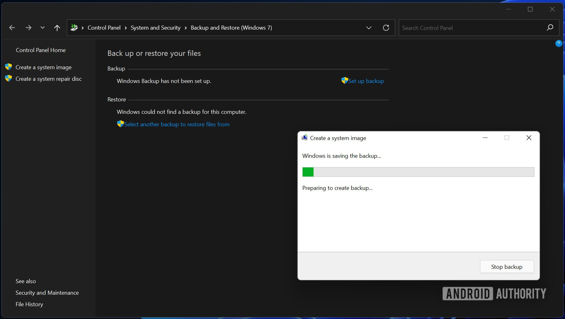 Windows 11 backup ongoing