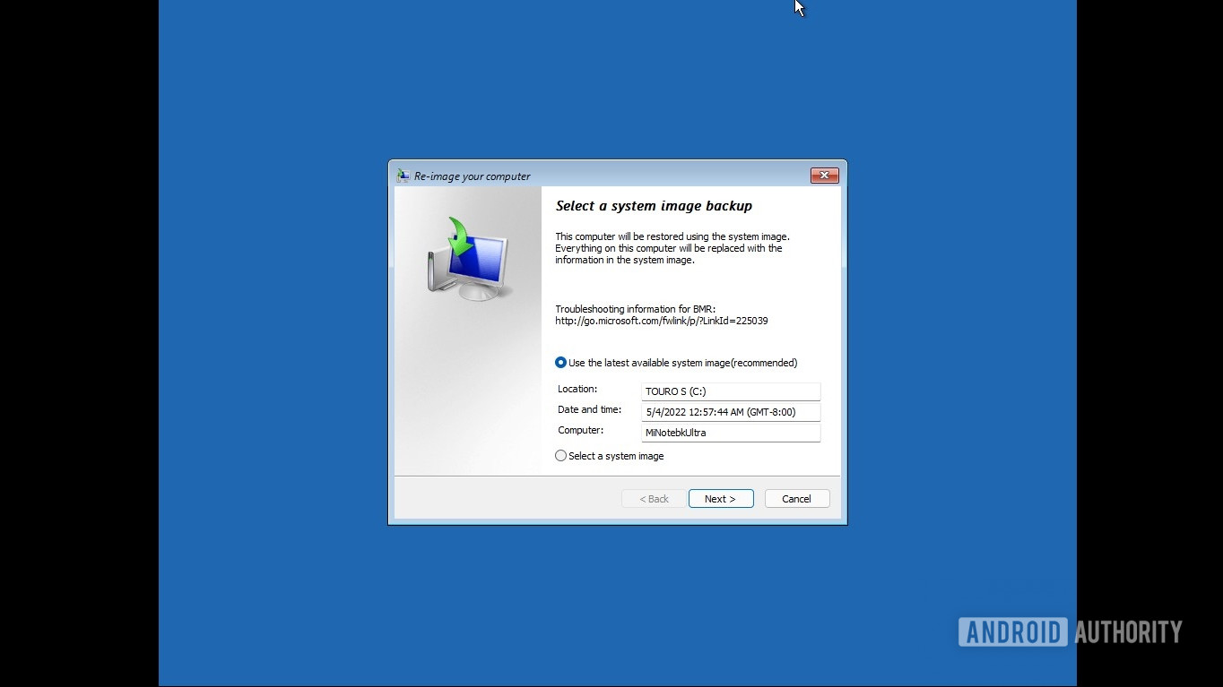 Windows 11 restore backup start