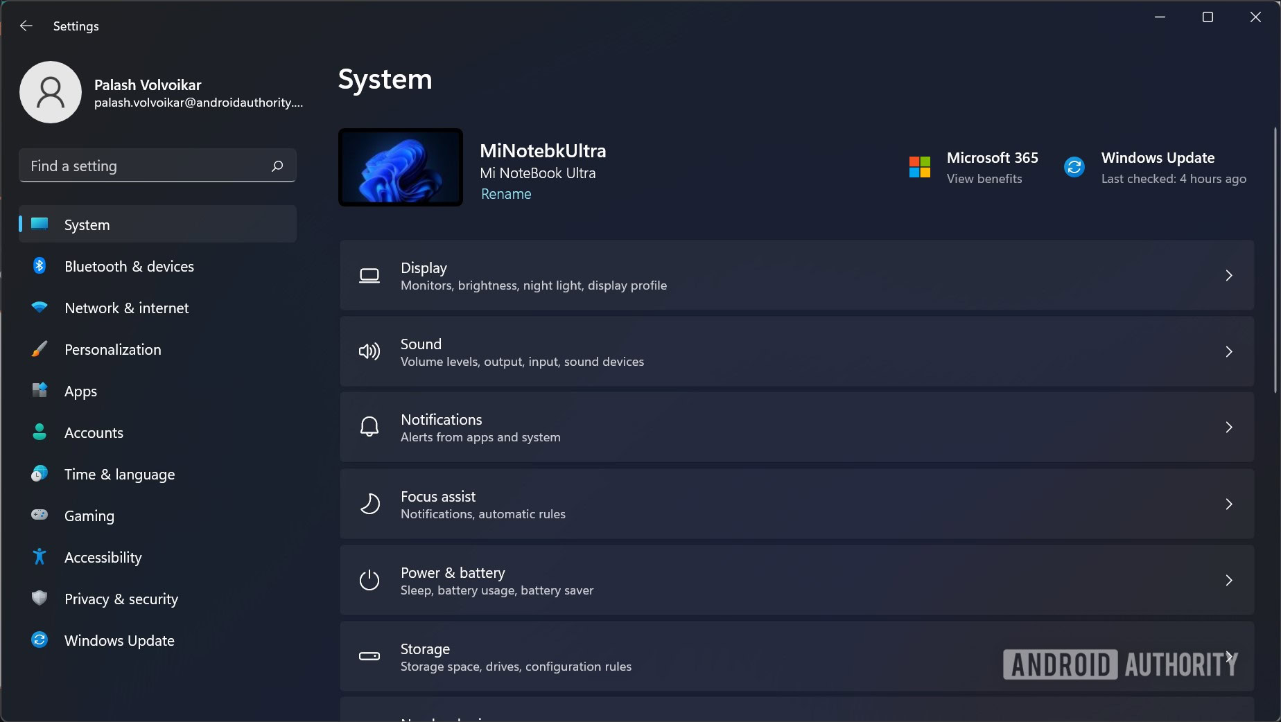 Windows settings System Display