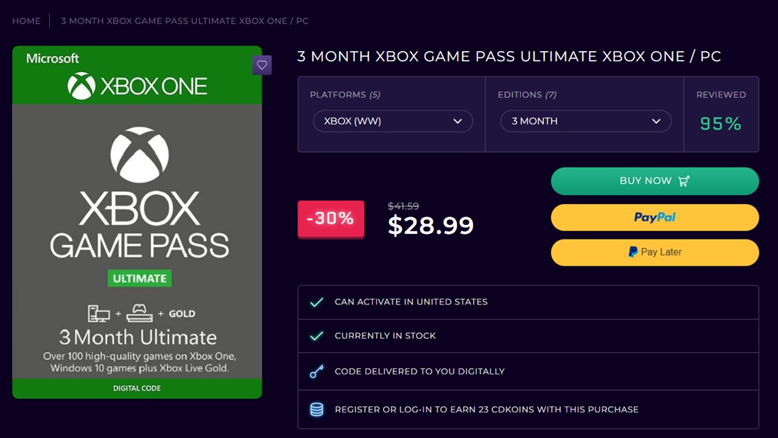 Xbox Game Pass Ultimate 3 Month Subscription CDKeys Deal