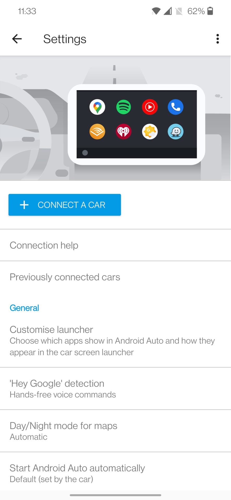 android auto settings