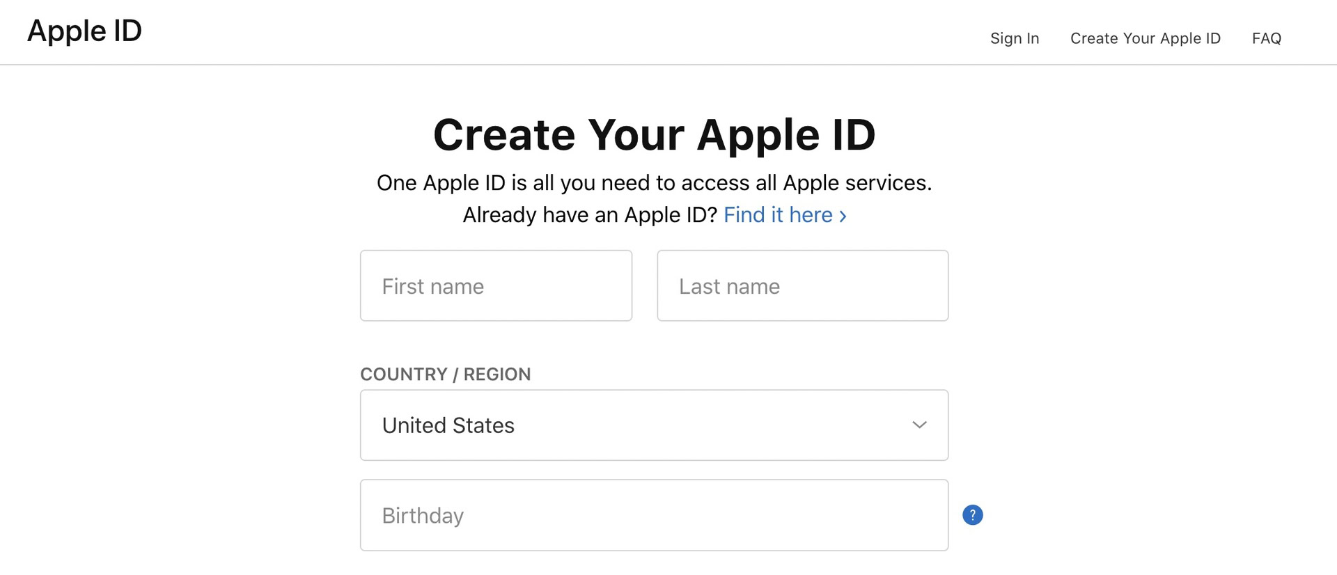 appleid website make new account