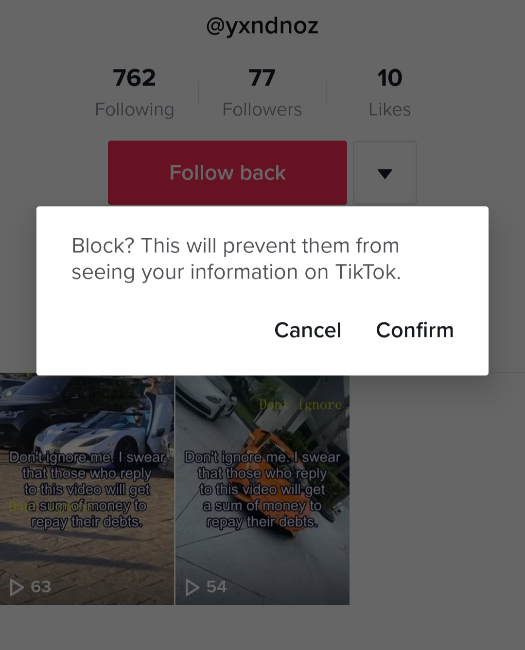 block confirm TikTok