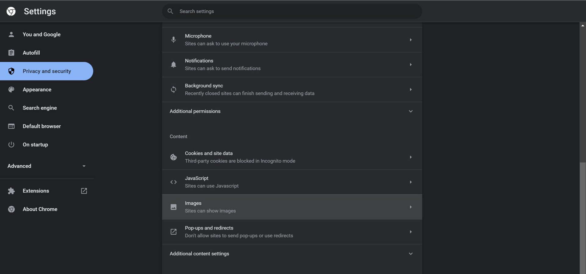 chrome site settings images
