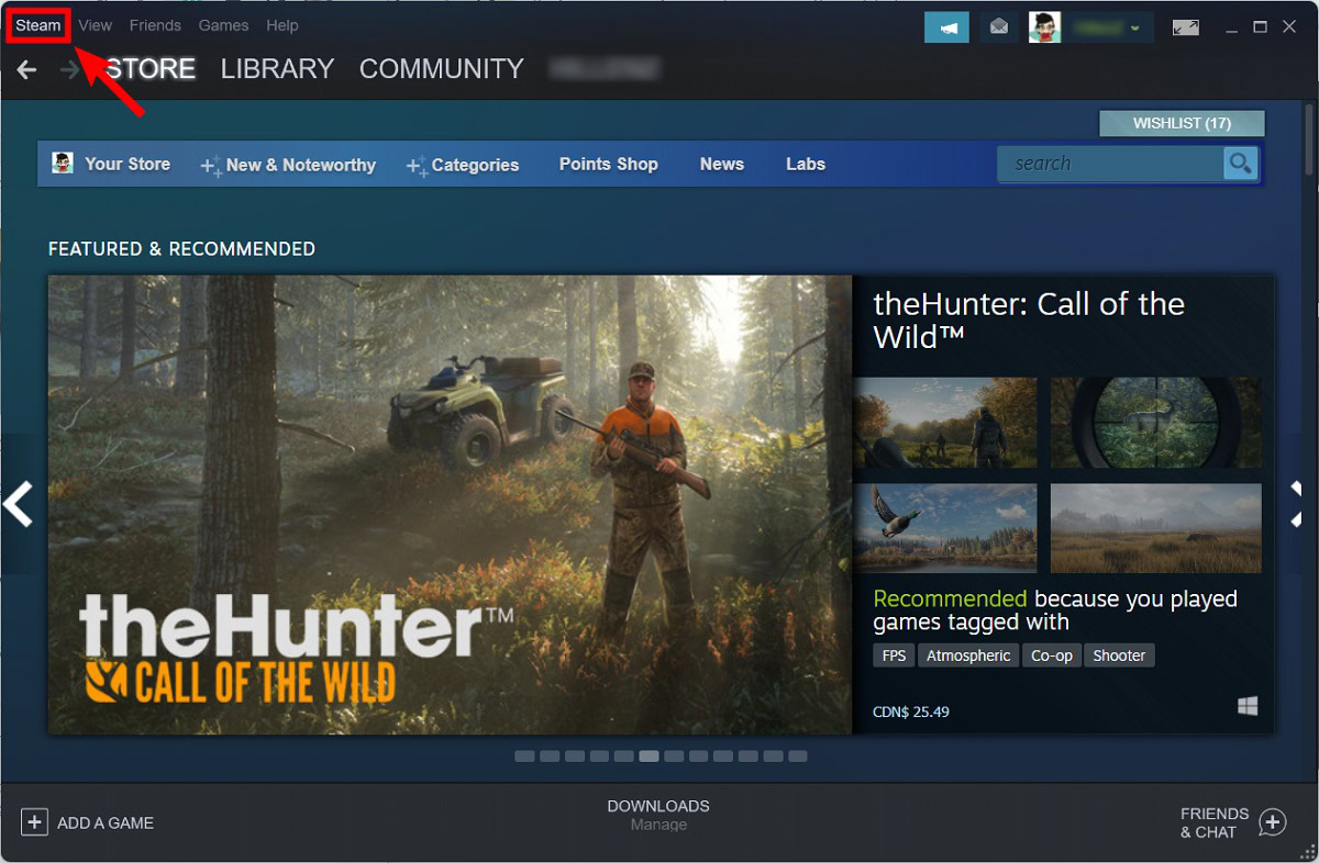 click steam button in the top left