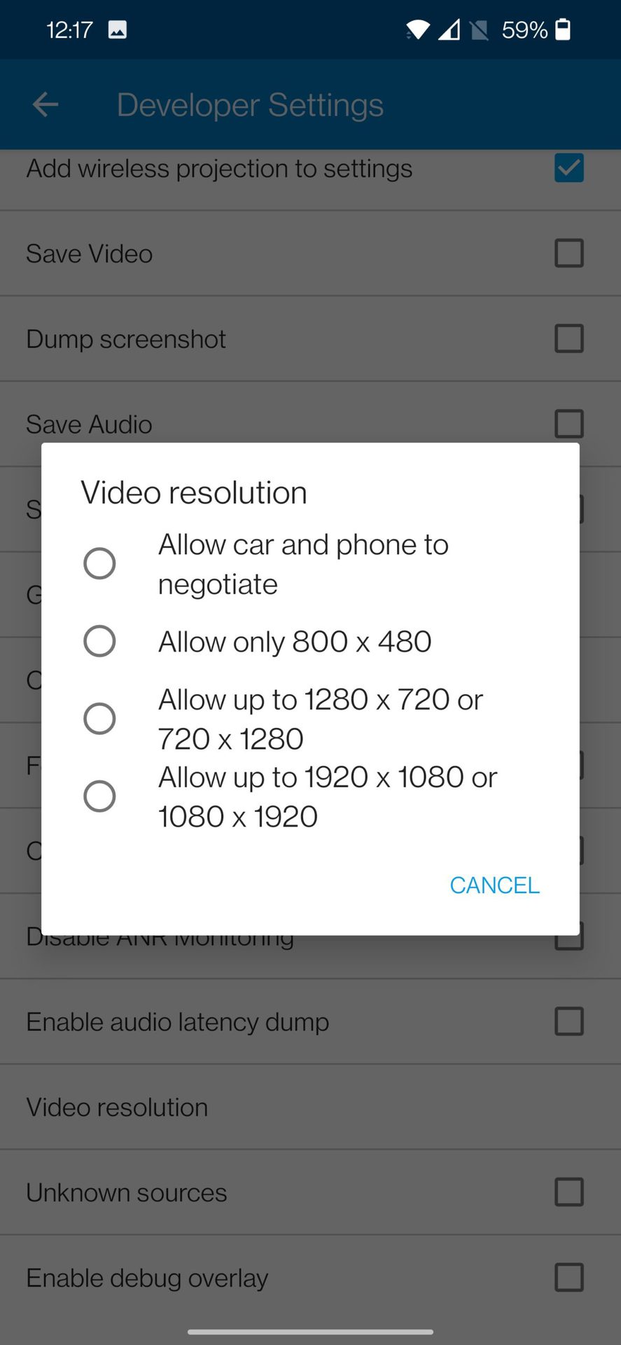 developer settings video resolution