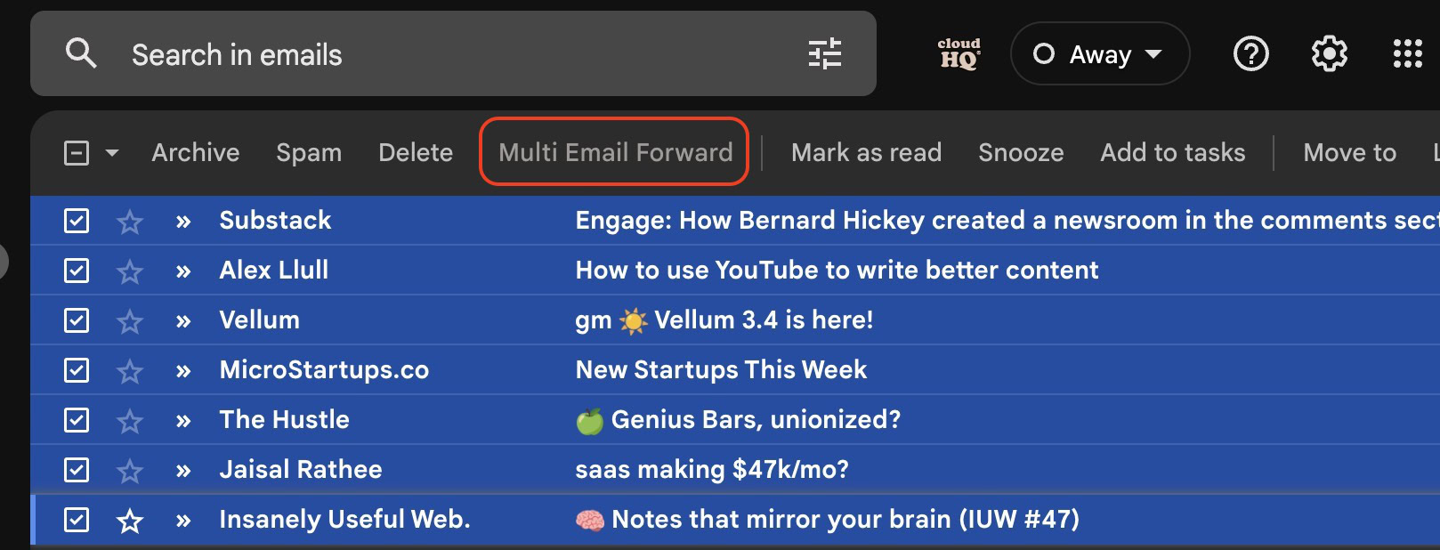 multi email forward gmail