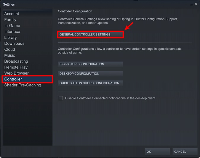 go to GENERAL CONTROLLER SETTINGS