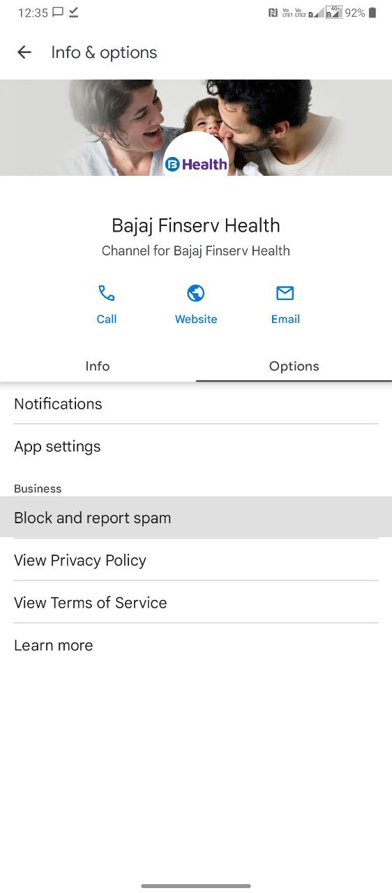 Block and report spam screenshot