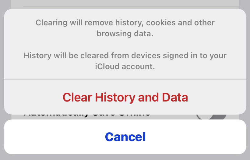 ios clear safari data confirm