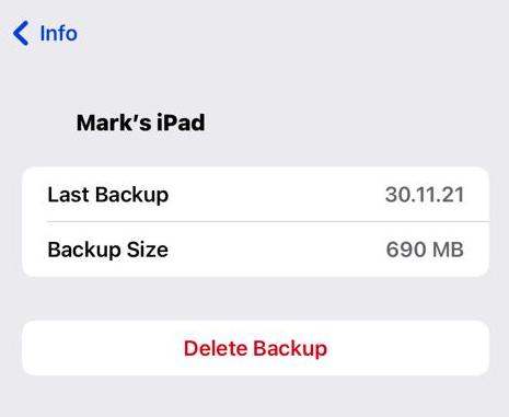 ios delete ipad backup