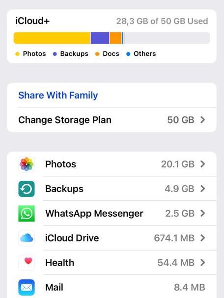 إدارة تخزين ios على iCloud