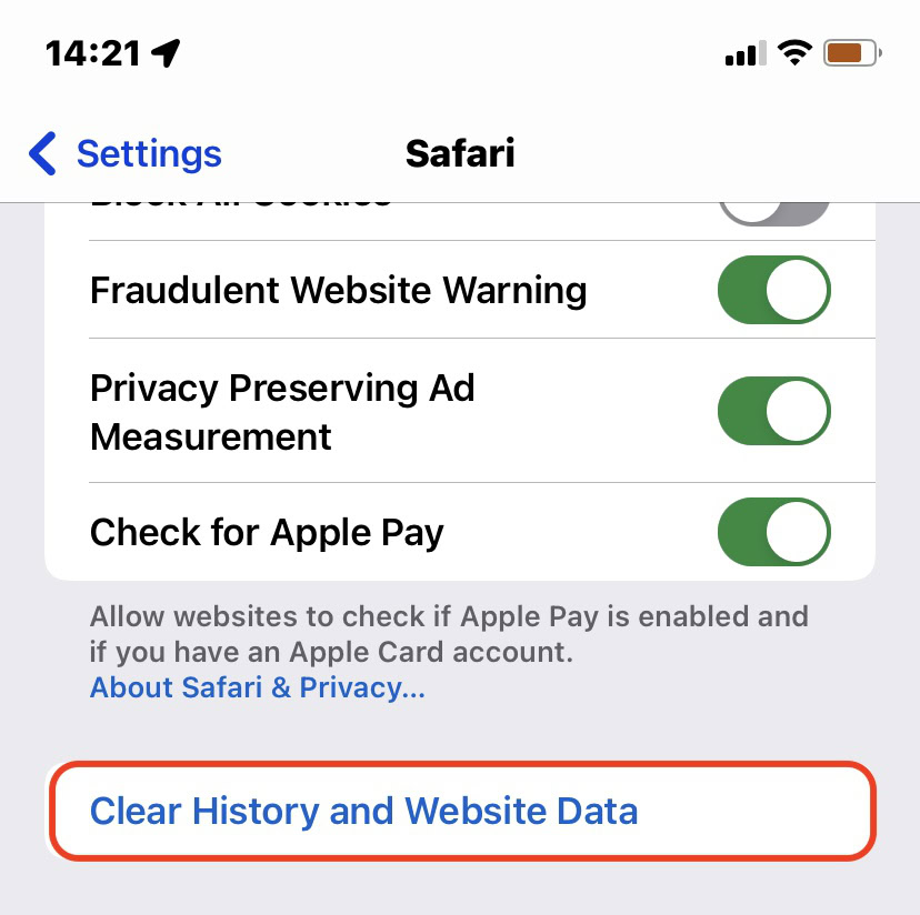 safari data clear