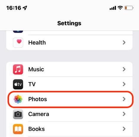 ios settings Photos