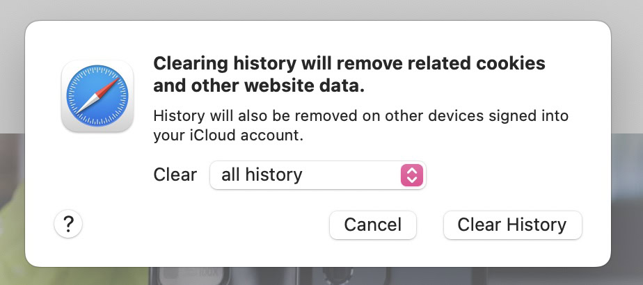 macos safari clear history options