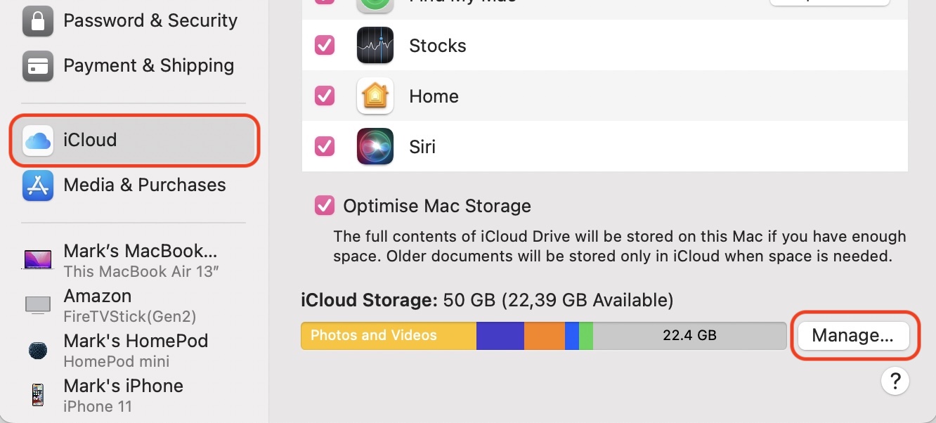 macos system preferences icloud manage