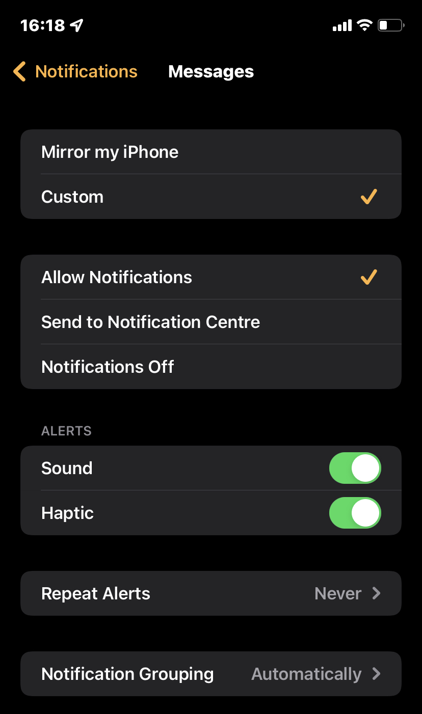 messages apple watch options