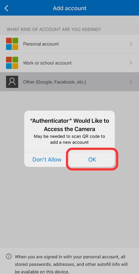 microsoft authenticator connect Facebook account