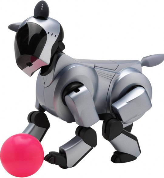 cão robô sony AIBO ERS-210 com uma bola.