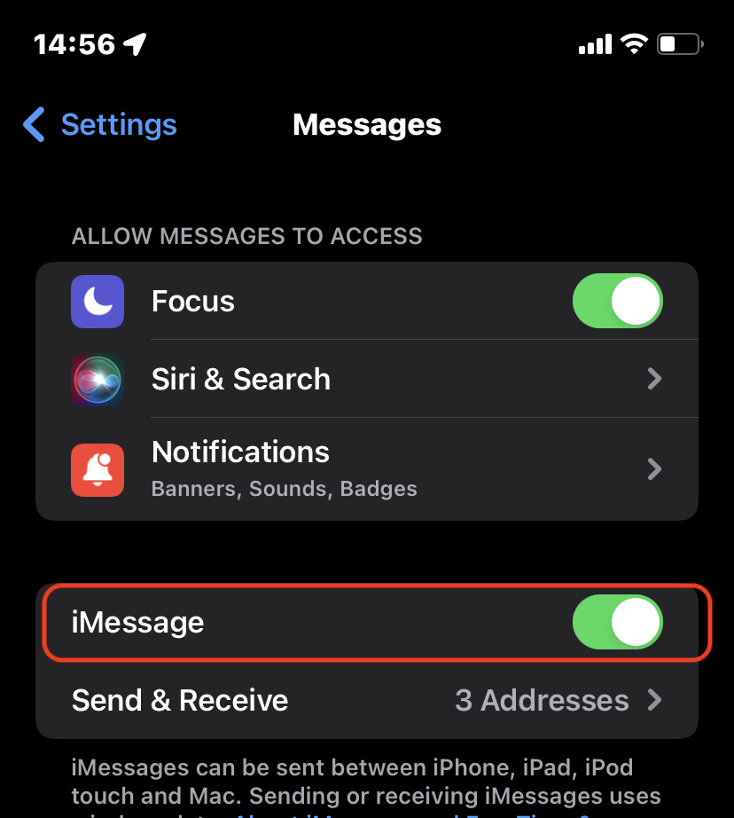 switch on imessage