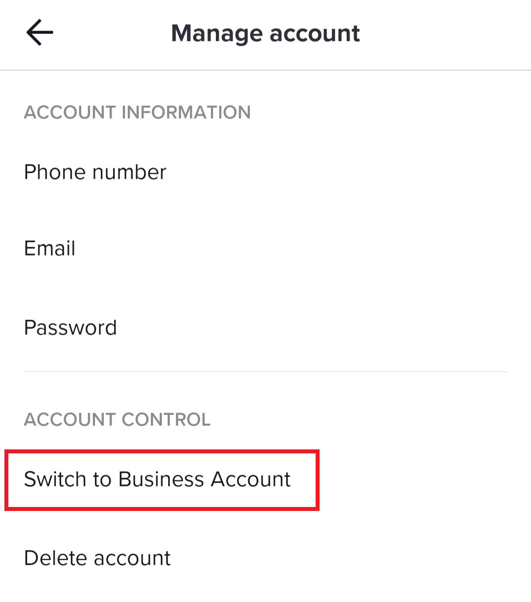 switch to business account TikTok