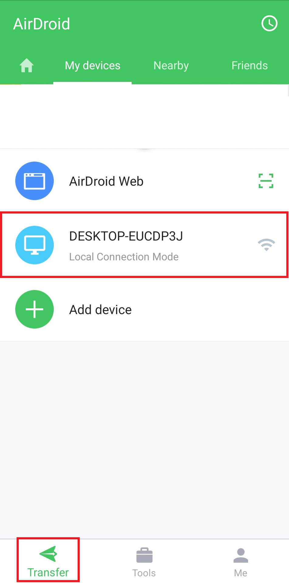 transfer AirDroid pc