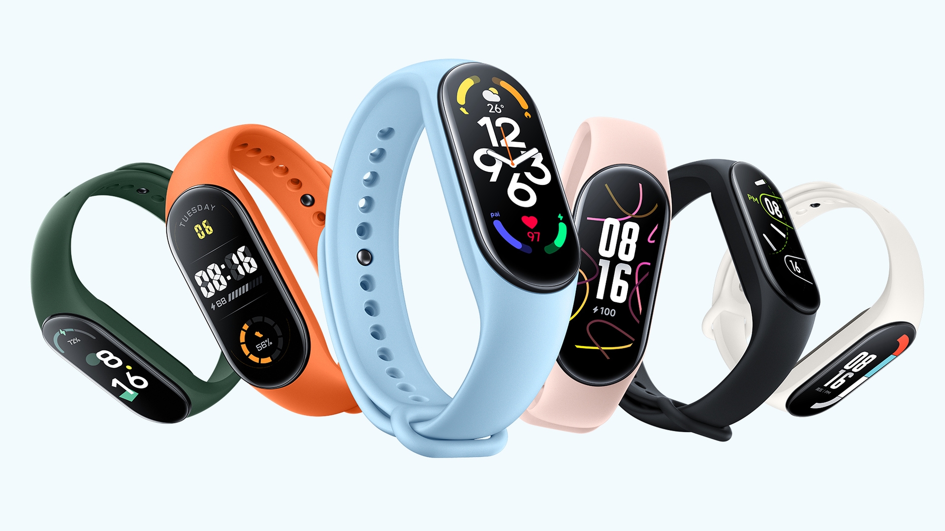 A family of Xiaomi Mi Band 7 devices highlight the new lineups color options.