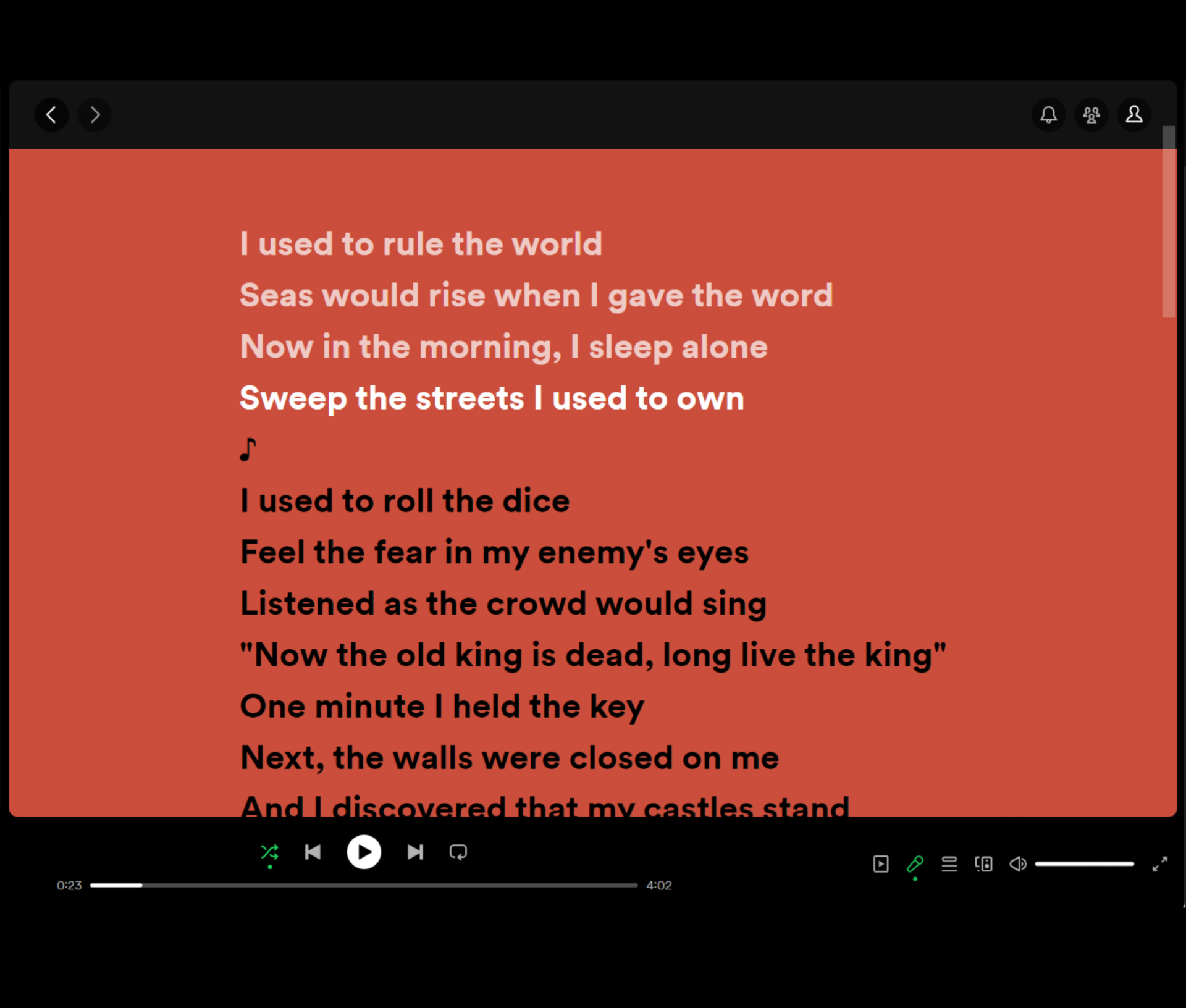 Spotify desktop app song lyrics full-screen