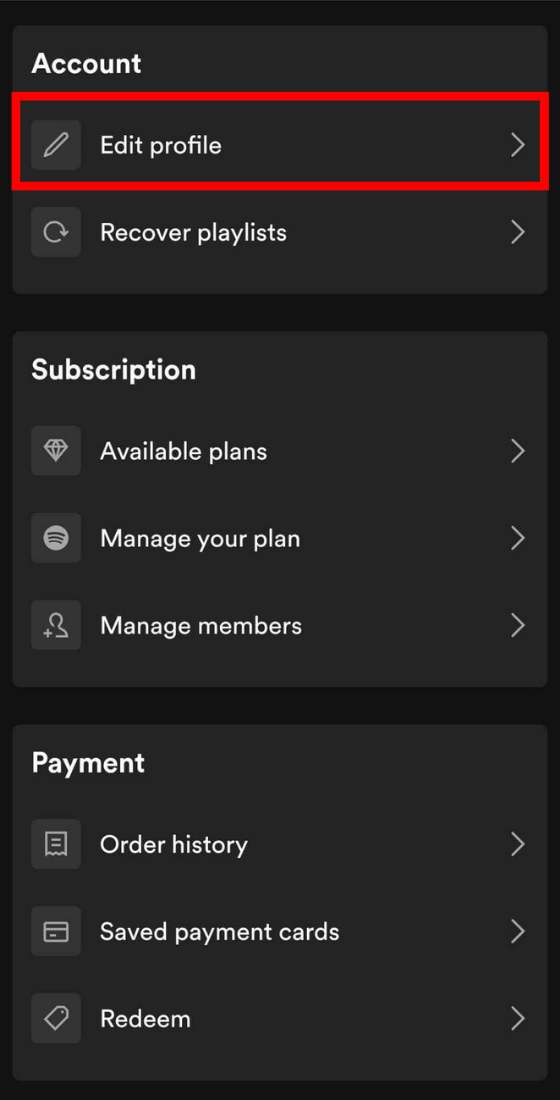 Mobile browser spotify account overview edit profile