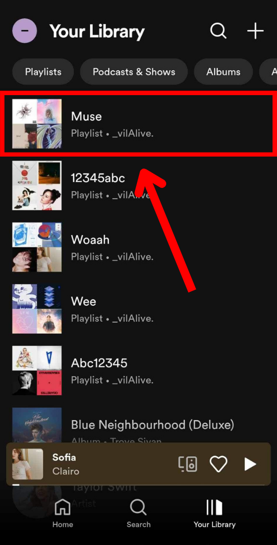 Spotify app your library playlist