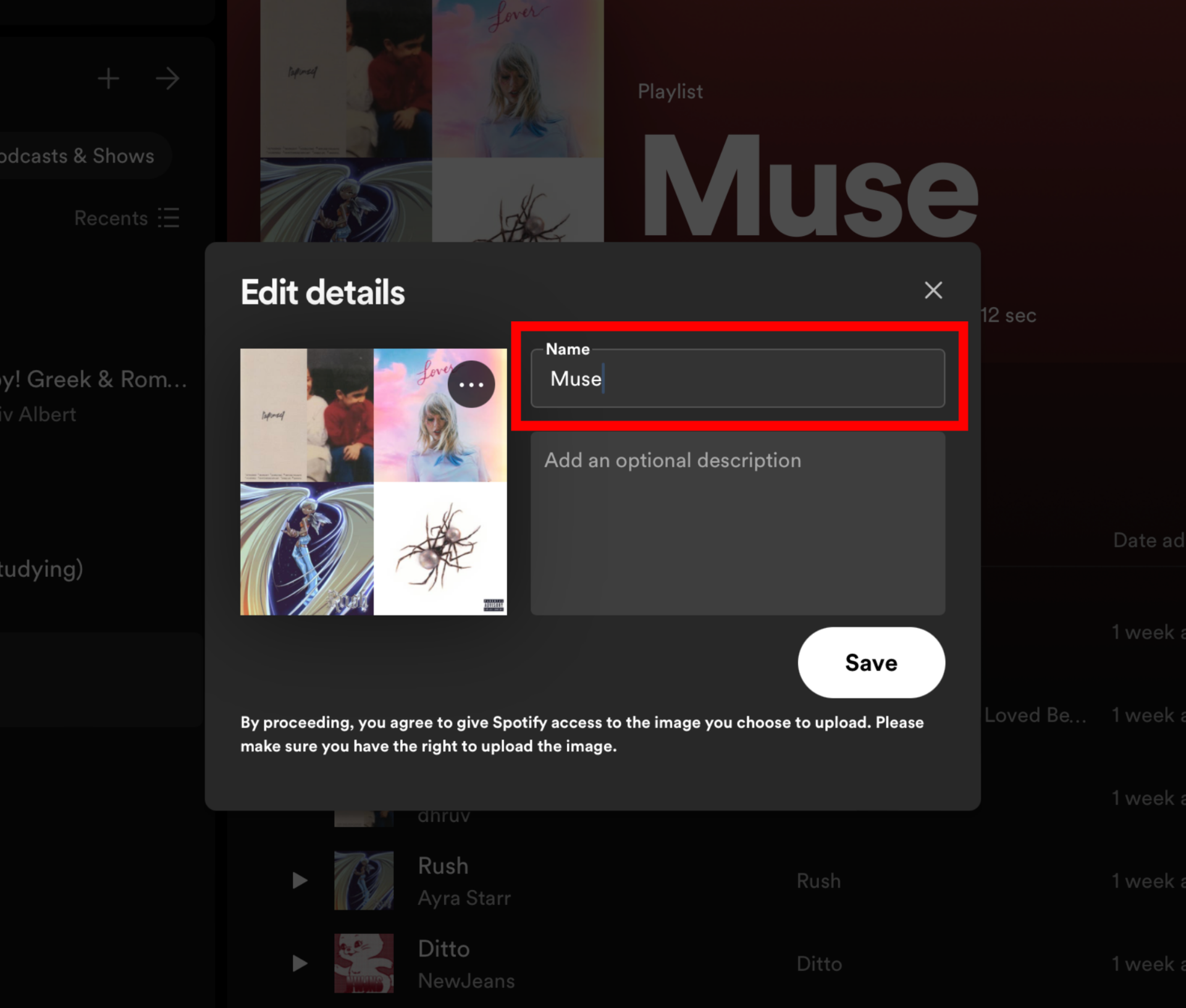 Spotify desktop playlist edit details name