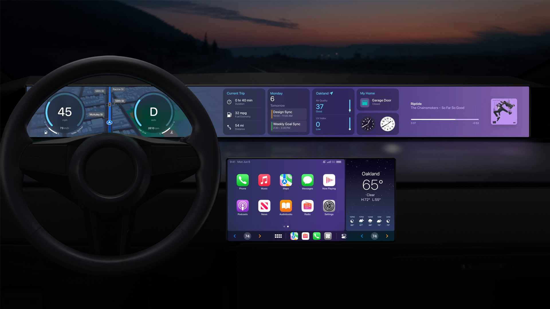 2023 Apple CarPlay'in bir maketi
