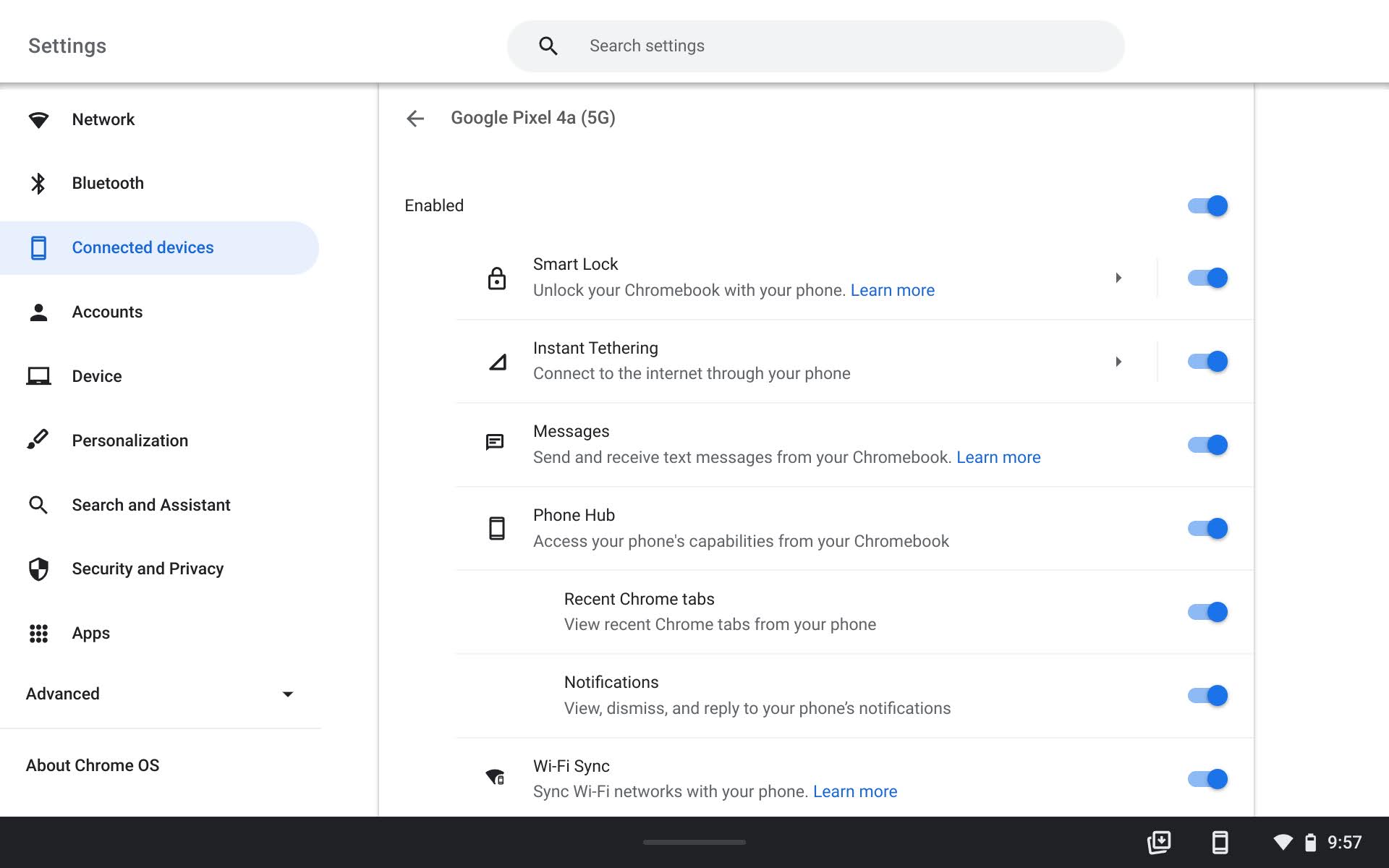Access Chrome OS Phone Hub options 2